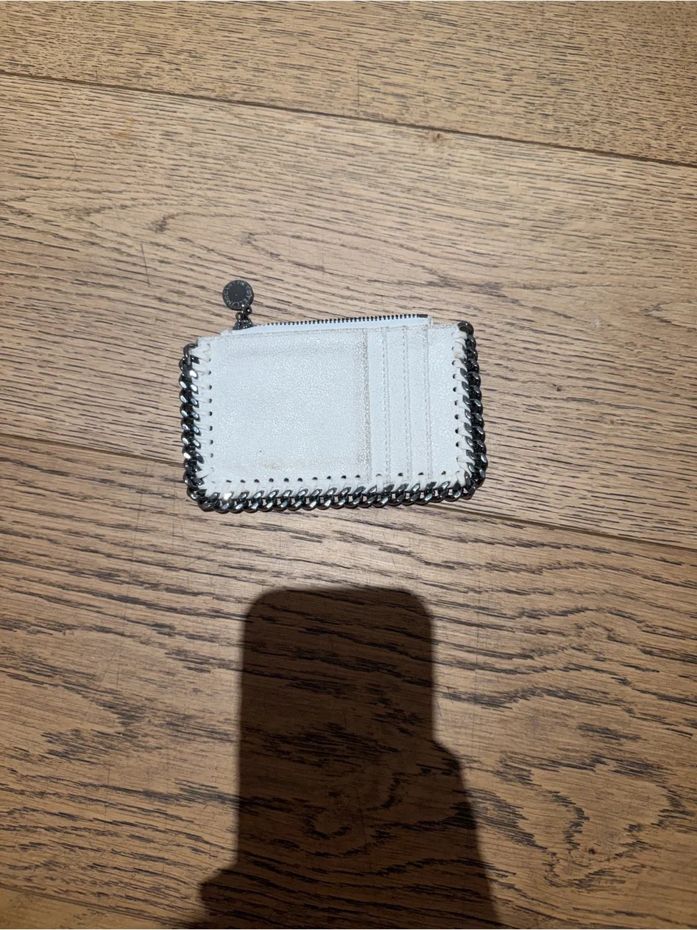 Stella McCartney White Card Holder with Silver Chain Trim